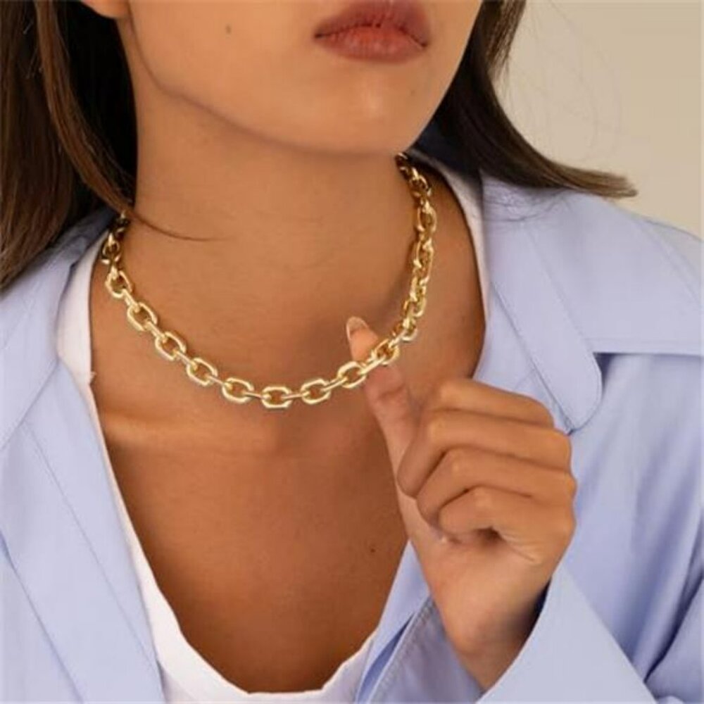 Gold Necklace for Women - Chunky 14K Gold Plated Chain Necklace Cuban Link